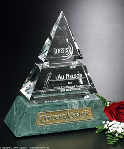 The Vandalia Pyramid awards are handcrafted. As a result, slight variations in veining and color gives each award a distinctive quality. Consider this award to recognize the individuality of an achievement or milestone.